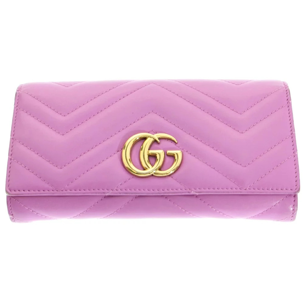GUCCI GG Marmont Plate Leather Long Wallet Pink